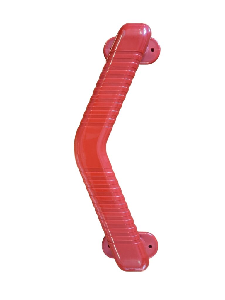 Rode gehoekte wandbeugel kleur rood. lengte 33 cm