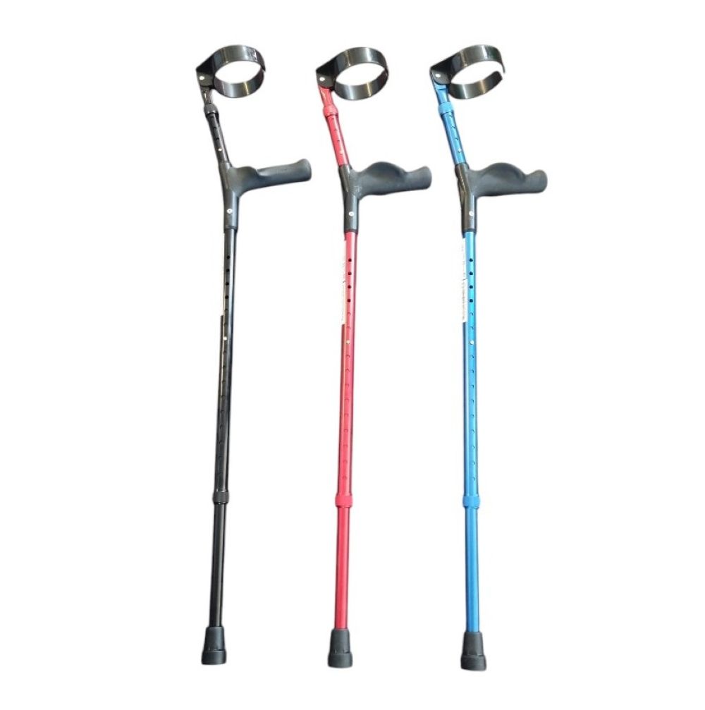 3 kleuren elleboogkrukken met cumfy handgreep kleur zwart, Blauw en rood