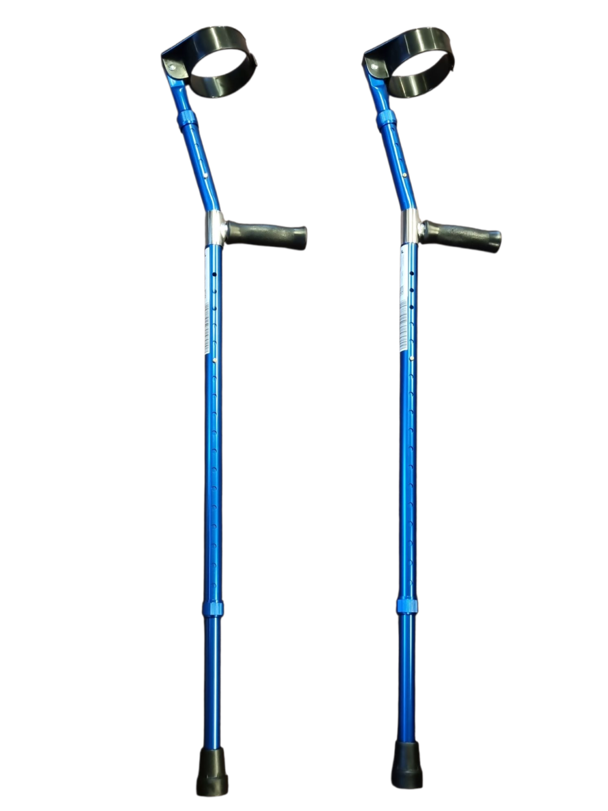 Blauwe elleboogkrukken met rond handvat universeel