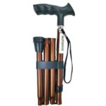 Opvouwbare wandelstok met zachte handgreep kleur brons