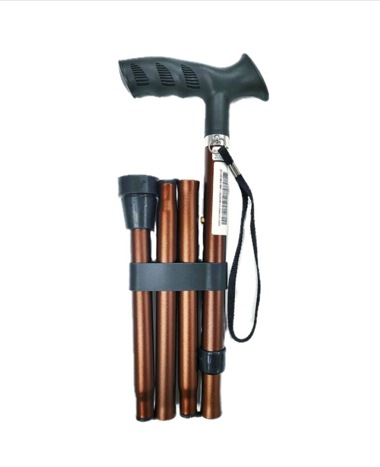 Opvouwbare wandelstok met zachte handgreep kleur brons