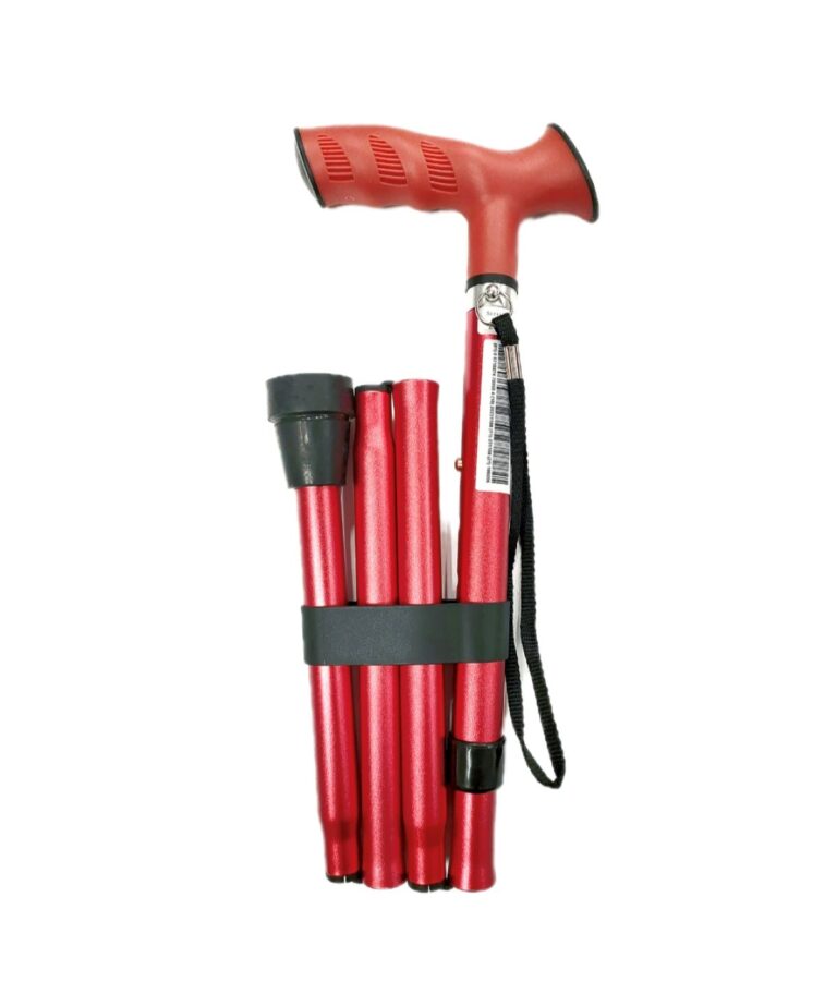 Opvouwbare wandelstok met zachte handgreep kleur rood