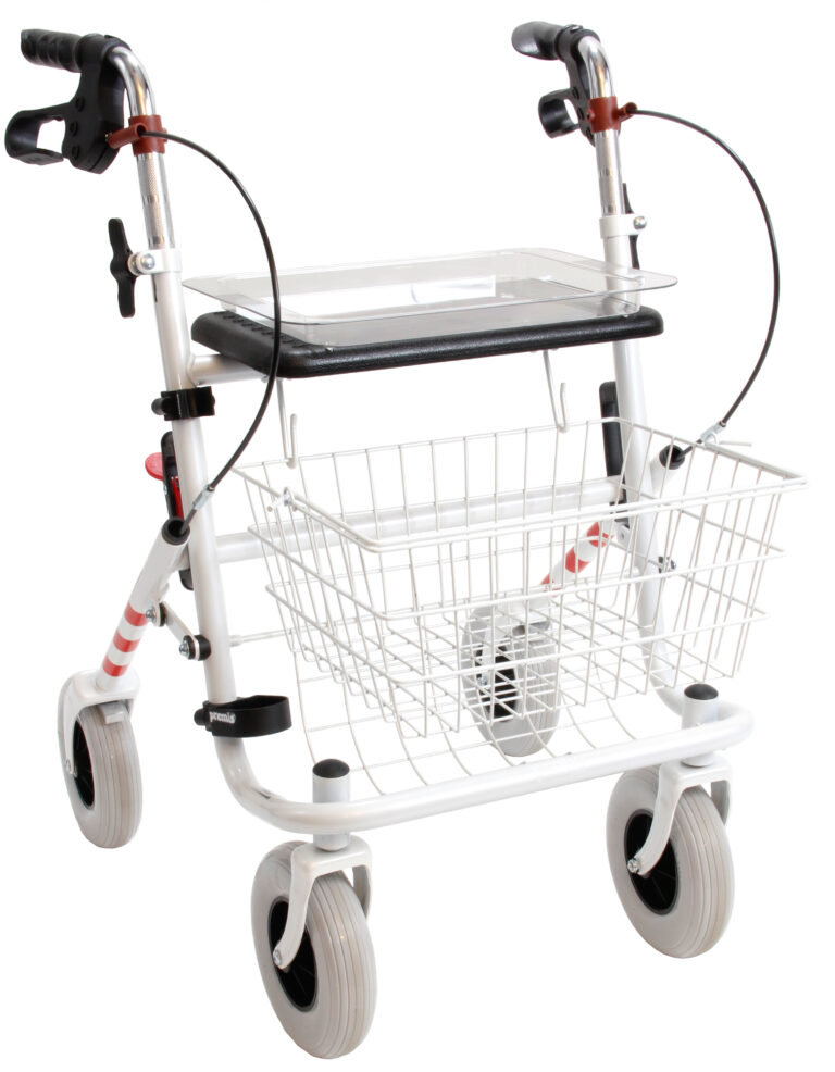 Witte rollator met rode biezen