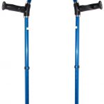 Blauwe elleboogkrukken met anatomische handgrepen