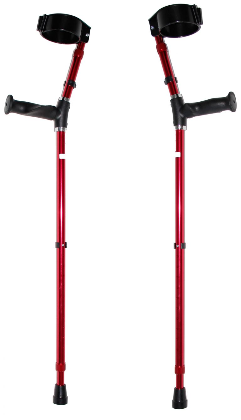 Elleboogkrukken met anatomische handgrepen kleur rood