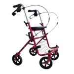 Rode lichtgewicht rollator met zwarte banden en velgen