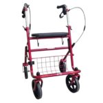 Rode lichtgewicht rollator met zwarte banden en velgen