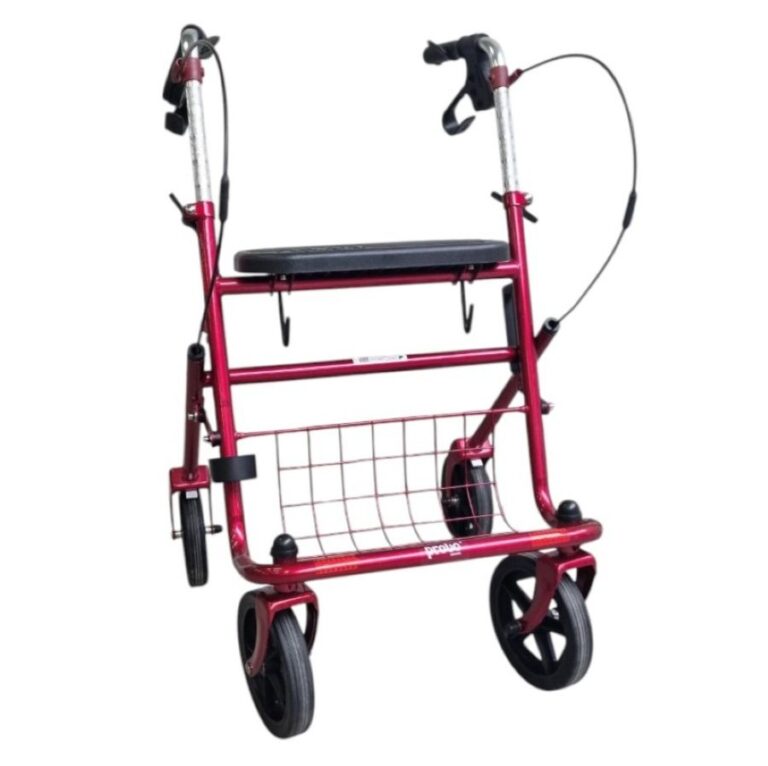 Rode lichtgewicht rollator met zwarte banden en velgen
