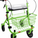 Groene lichtgewicht rollator met zwarte banden en velgen