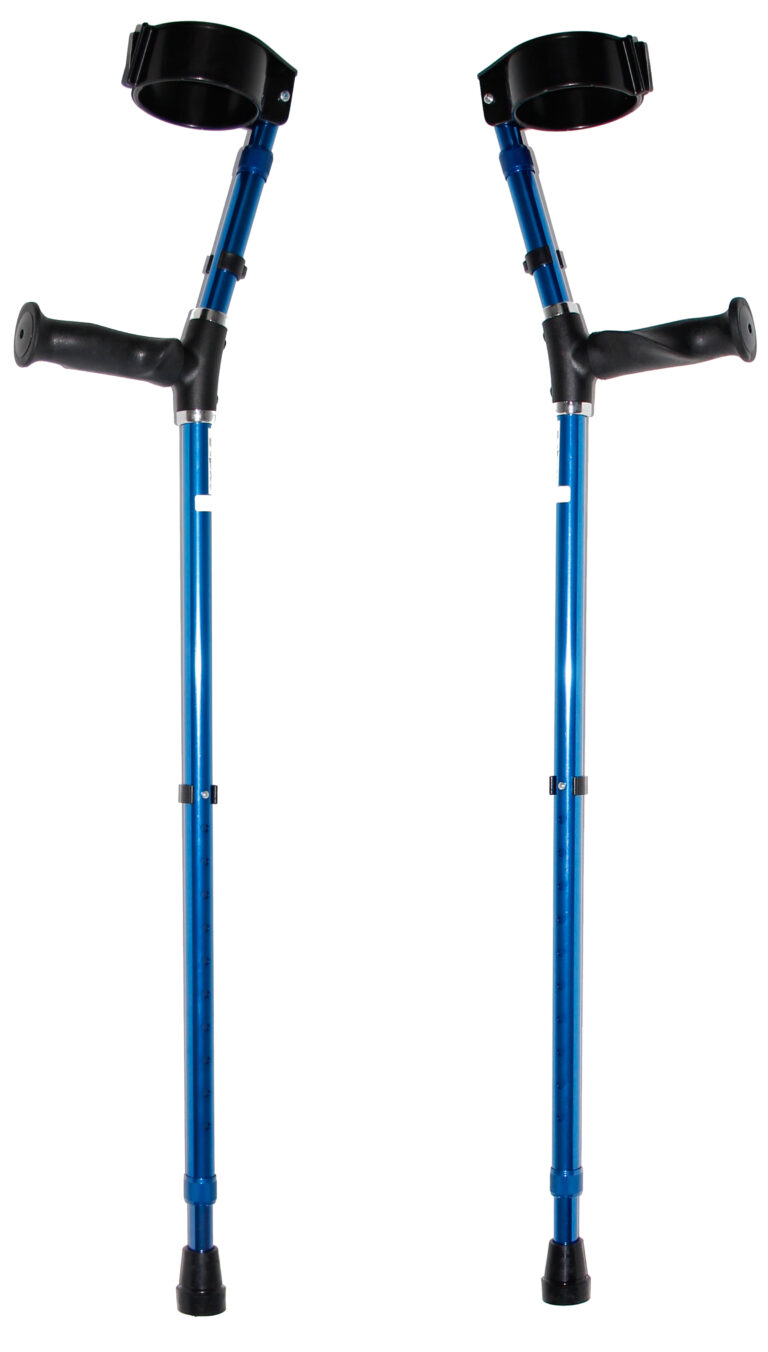 2 blauwe elleboogkrukken