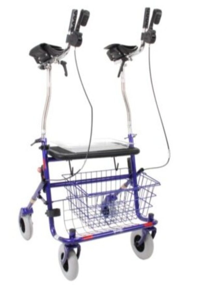 Blauwe rollator met onderarmschalen