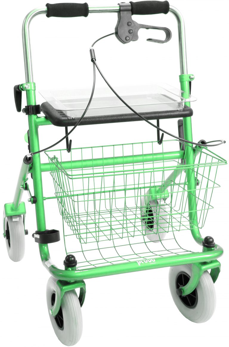 Duwbeugeleenzijdig Links groen. De rollator is inklapbaar en de duwbeugel zijn ruim in hoogte verstelbaar van 79,5 cm tot 100 cm. De zitbreedte van deze rollator is 43 cm.