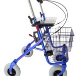 Blauwe rollator die je zowel eenzijdig links als eenzijdig rechts kan bedienen.