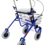 Blauwe rollator die je zowel eenzijdig links als eenzijdig rechts kan bedienen.