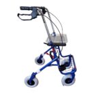 zijkant blauwe basic rollator met mand en dienblad