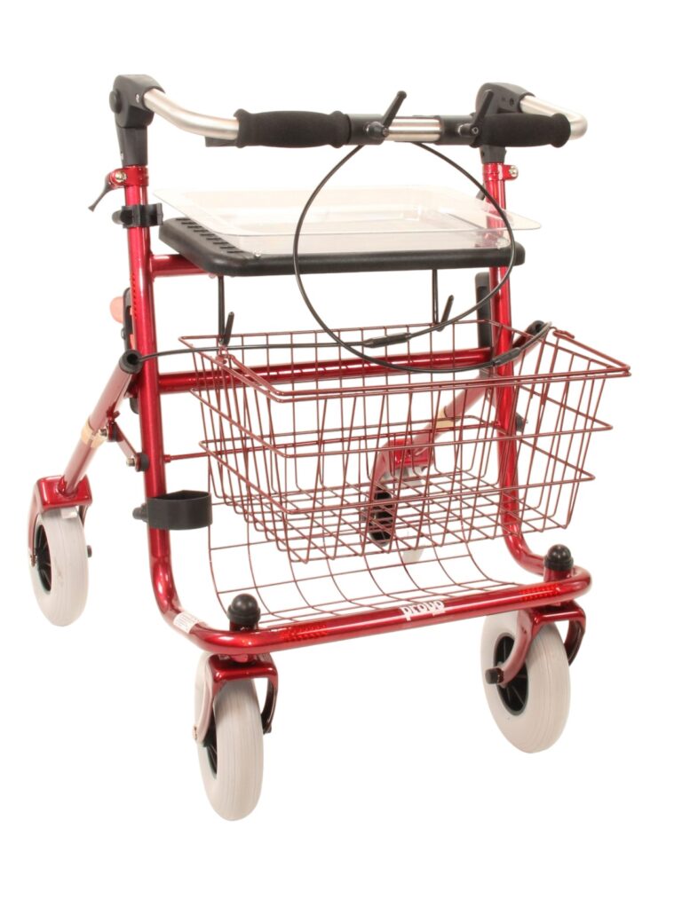 Rode rollator premis met opklapbare duwbeugel