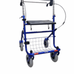 Blauwe rollator met duwbeugel met stang onder