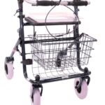 Paarse rollator premis met omgekeerde duwbeugel