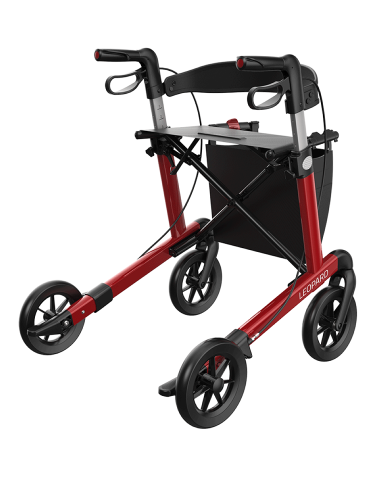 Achterkant Leopard kleur rood met softbanden-tas en rugsteun