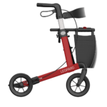 Zijkant Leopard kleur rood met softbanden-tas en rugsteun