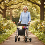 mw in een bos met een mobilex rollator in de kleur zilver