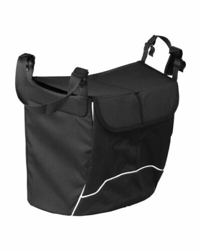 Zwarte mobilex tas met een magneetsluiting.