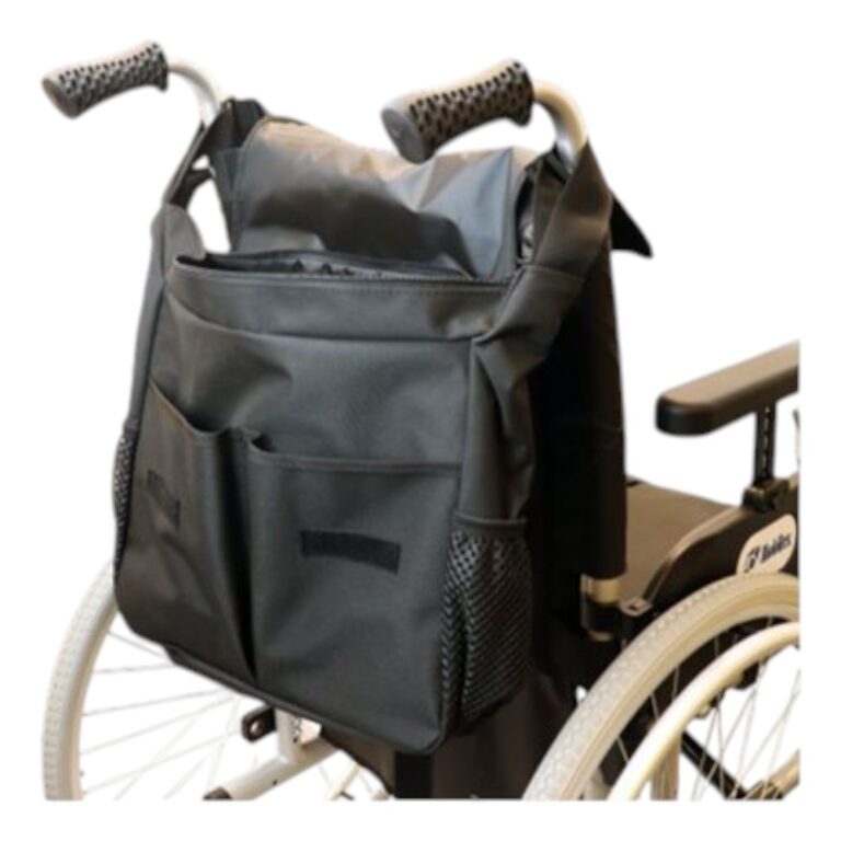 Rolstoeltas 35 x 31 x 12 cm – zwarte opbergtas voor de achterkant van de rolstoel in situatie