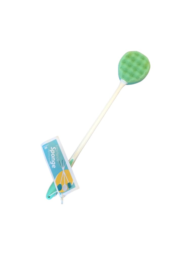 Groene badspons met lange wit/groene steel