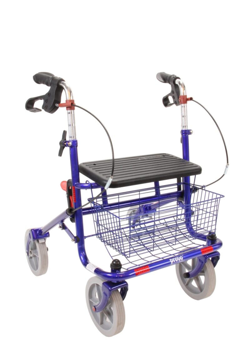 Blauwe klein volwassen rollator 43 cm