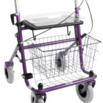 Paarse rollator, links geremd