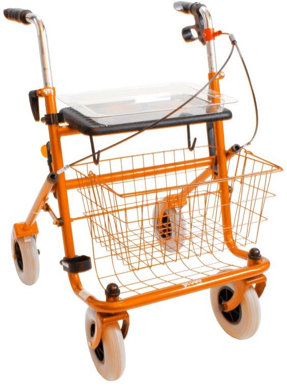 Oranje rollator met eenzijdige rem links