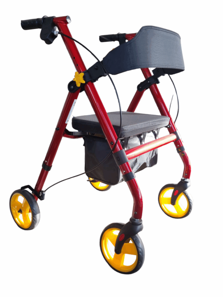Lichtgewicht rollator rood met gele banden