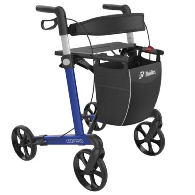 Leopard rollator blauw eenzijdig geremd links