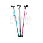 blauwe, rode en zwarte wandelstok met polsbandje