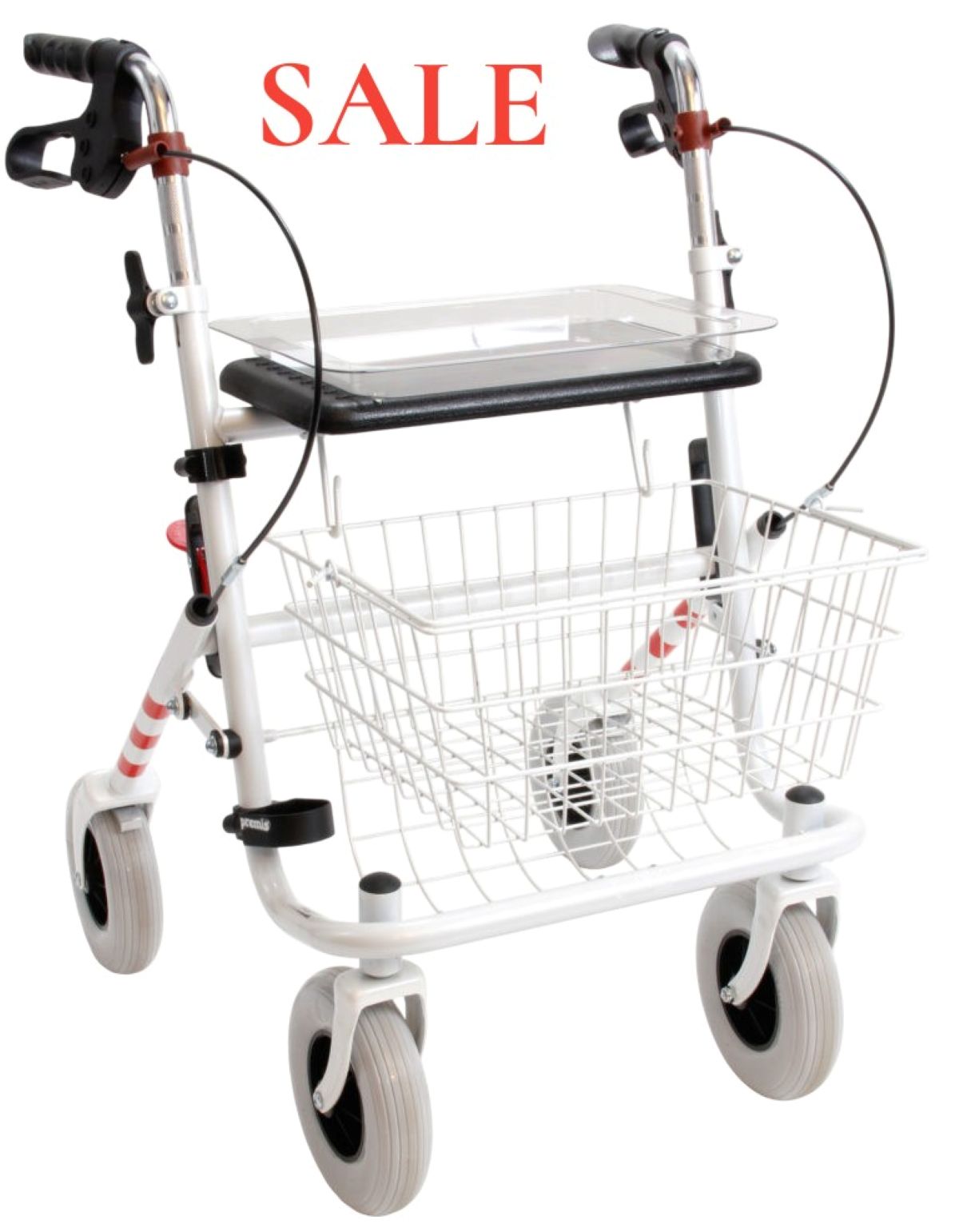 Witte rollator met rode biezen