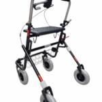 achterkant Zwarte rollator met duwbeugel en een eenzijdige rem lin