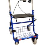 Blauwe rollator met duwbeugel eenzijge rem links met extra loopbrake
