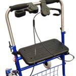 Blauwe rollator met duwbeugel eenzijge rem links met extra loopbrake