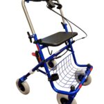 Blauwe rollator met duwbeugel eenzijge rem links met extra loopbrake