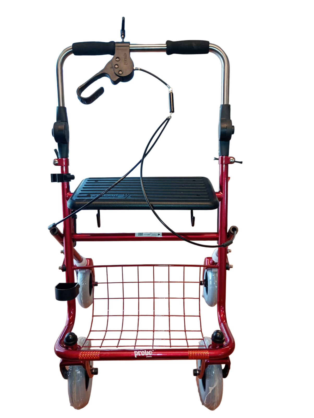 Rollator rood opklapbare duwbeugel rechts geremd