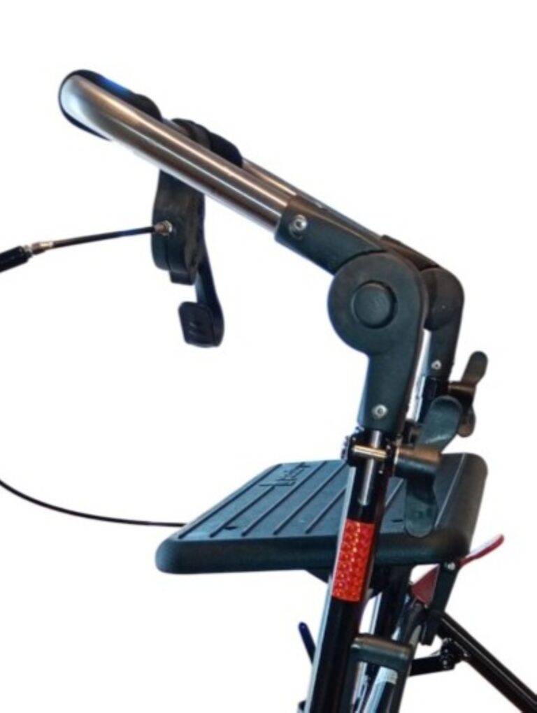 Zwarte rollator met opklapbare duwbeugel eenzijdige rem rechts