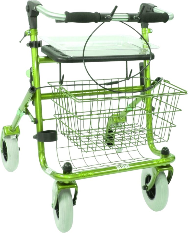 Groene rollator met opklapbare duwbeugel