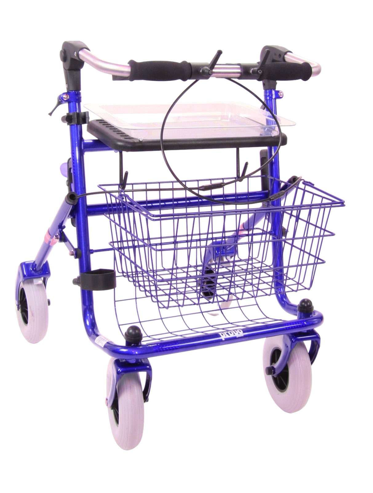 Blauwe rollator met opklapbare duwbeugel