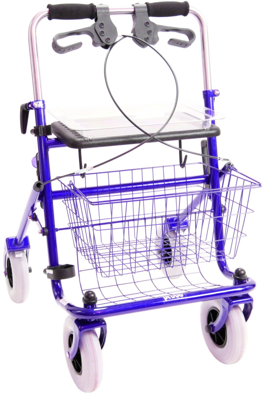 Blauwe rollator met duwbeugel tweezijdig geremd