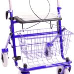 Blauwe rollator met duwbeugel tweezijdig geremd