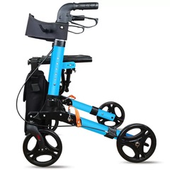 blauwe lichtgewicht rollator aluminium dubbel opvouwbaar