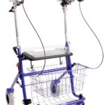 Blauwe rollator met onderarmschalen met eenzijdige rem