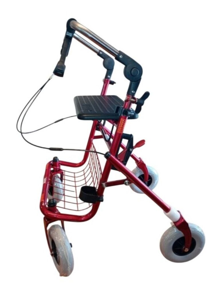 Rode rollator met opklapbare duwbeugel eenzijdige rem links