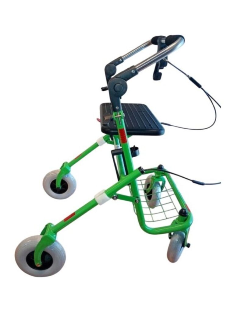 Groene rollator met opklapbare duwbeugel eenzijdige rem links