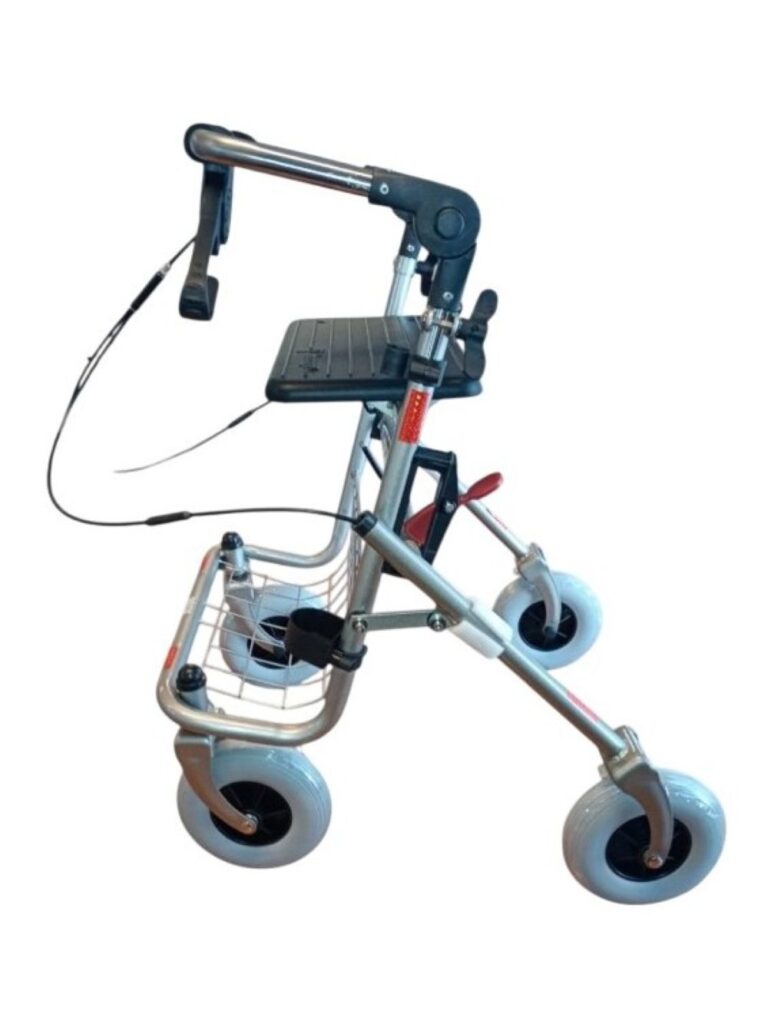 Titanium rollator met opklapbare duwbeugel eenzijdige rem links
